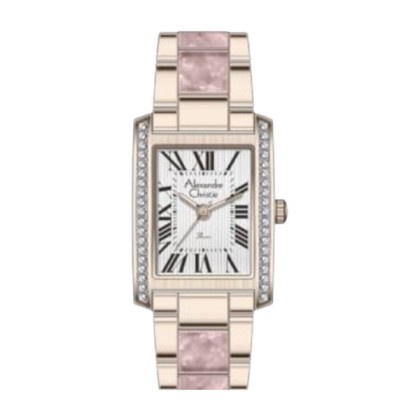 Alexandre Christie ALCW2C03LHBRGSLPN Silver Dial Rose Gold-Pink Stainless Steel Strap Analog Women Watch